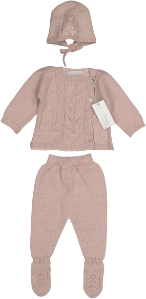 004-10202-SWEATER SET & BONNET-ROSE EMPOLVACIO