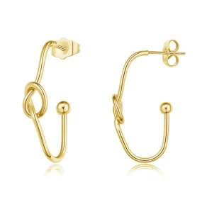 14K Gold Plated Geometric Twisted Huggie Hoops Earrings- Oval Hoop