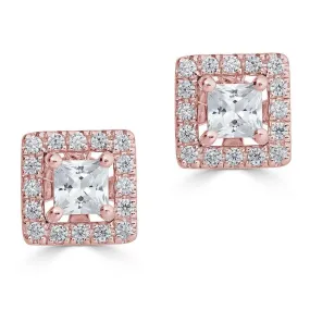 14KT 1/5 CTW Diamond Square Halo Earring Jackets For 1/4 CT Stone