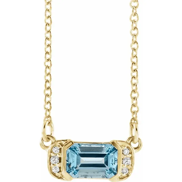 14KT GOLD 0.50 CT AQUAMARINE & .04 CTW DIAMOND NECKLACE