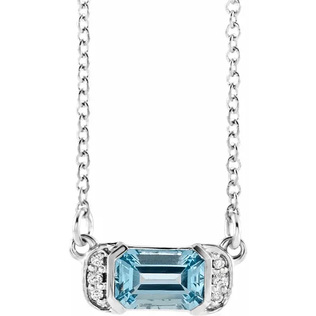 14KT GOLD 0.50 CT AQUAMARINE & .04 CTW DIAMOND NECKLACE