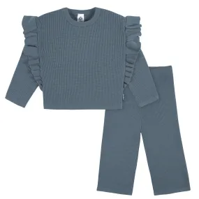 2-Piece Infant and Toddler Girls Teal Sweater Knit Set