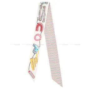 2023 SS HERMES scarf Twilly Pointille embroidery Chevaloscope White/Bleu/Rouge/Vert Silk100%[EXCELLENT][Authentic]