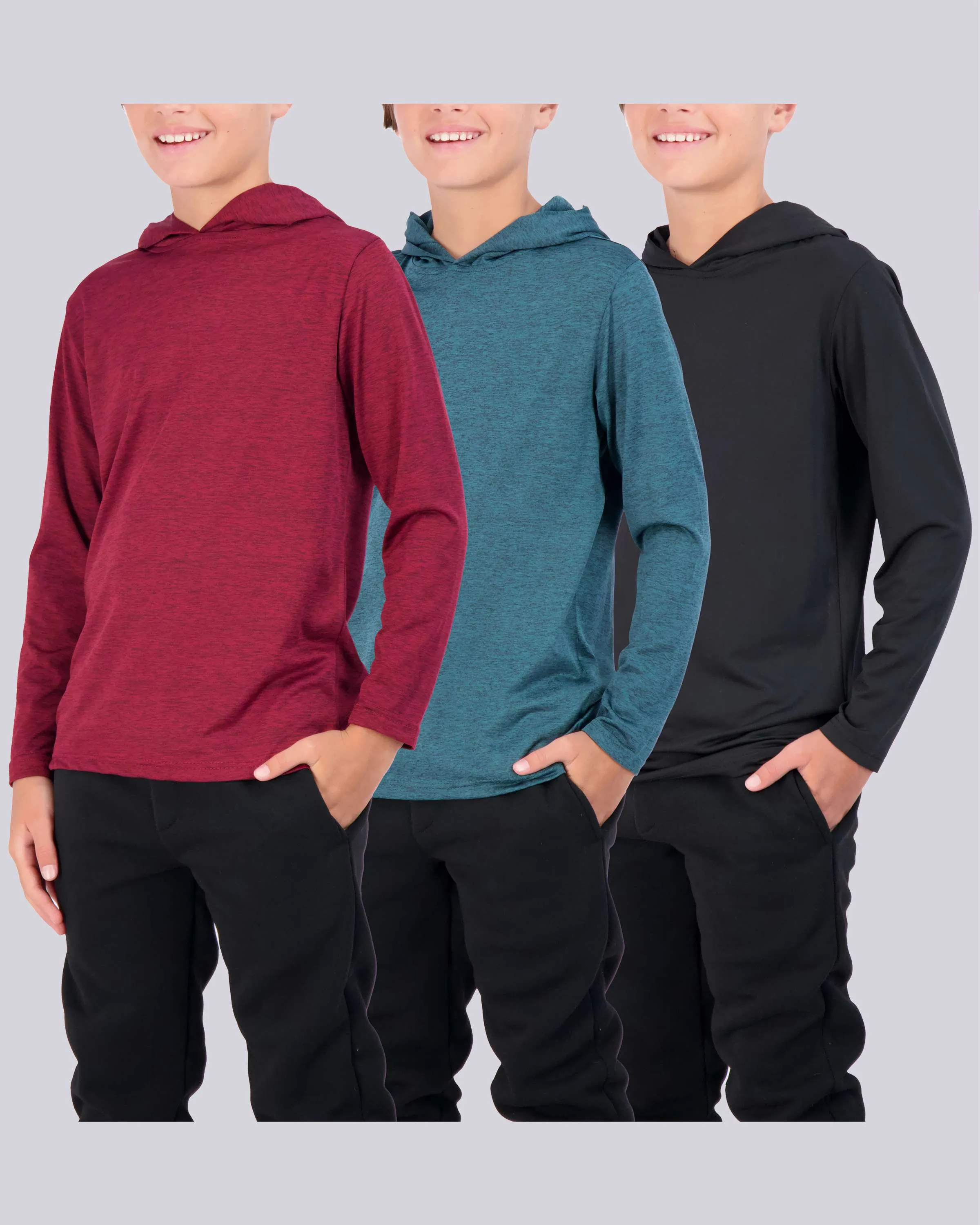 3 Pack: Boys Dry Fit Long Sleeve Active Pullover Hoodie Sweatshirt