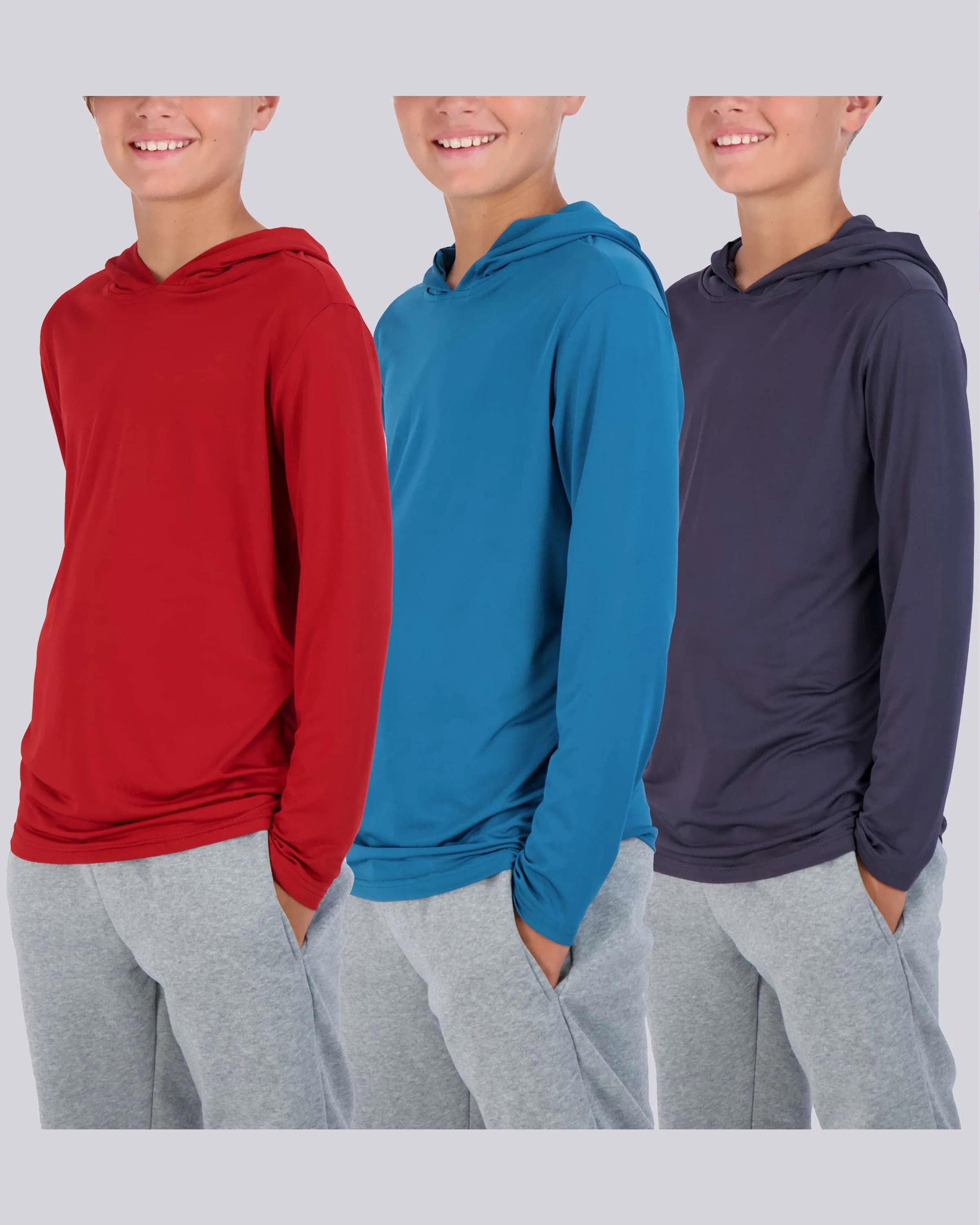 3 Pack: Boys Dry Fit Long Sleeve Active Pullover Hoodie Sweatshirt