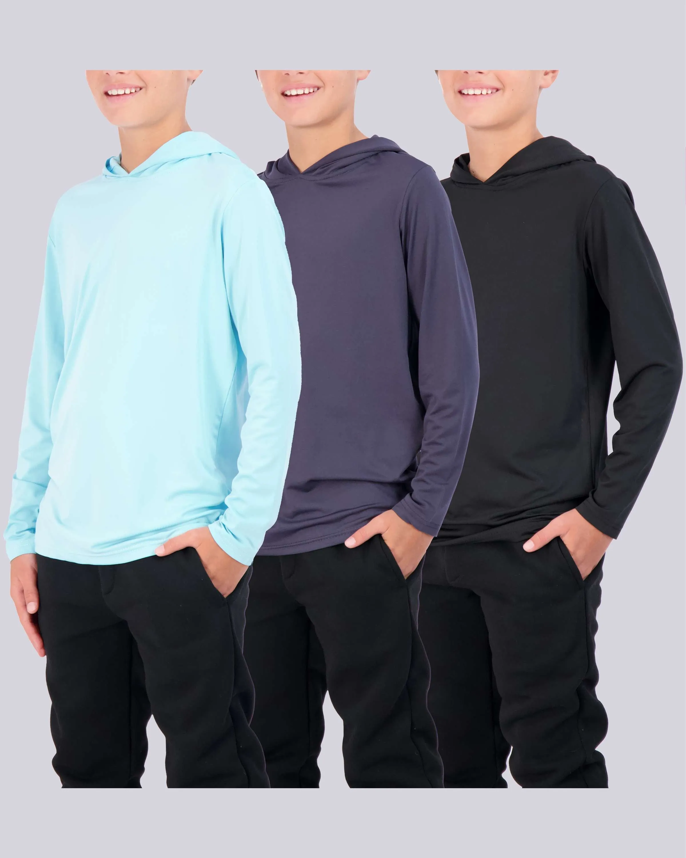 3 Pack: Boys Dry Fit Long Sleeve Active Pullover Hoodie Sweatshirt