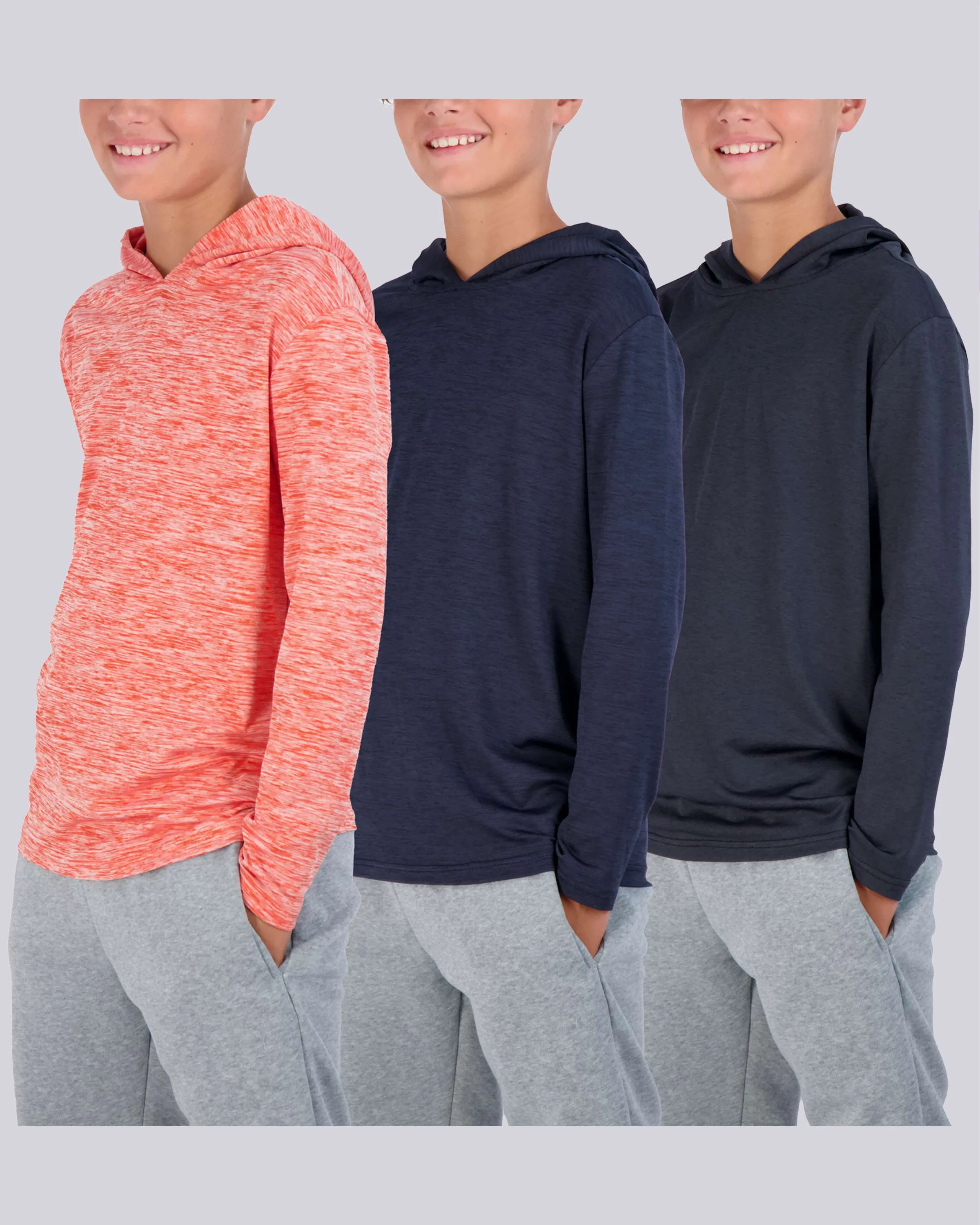 3 Pack: Boys Dry Fit Long Sleeve Active Pullover Hoodie Sweatshirt