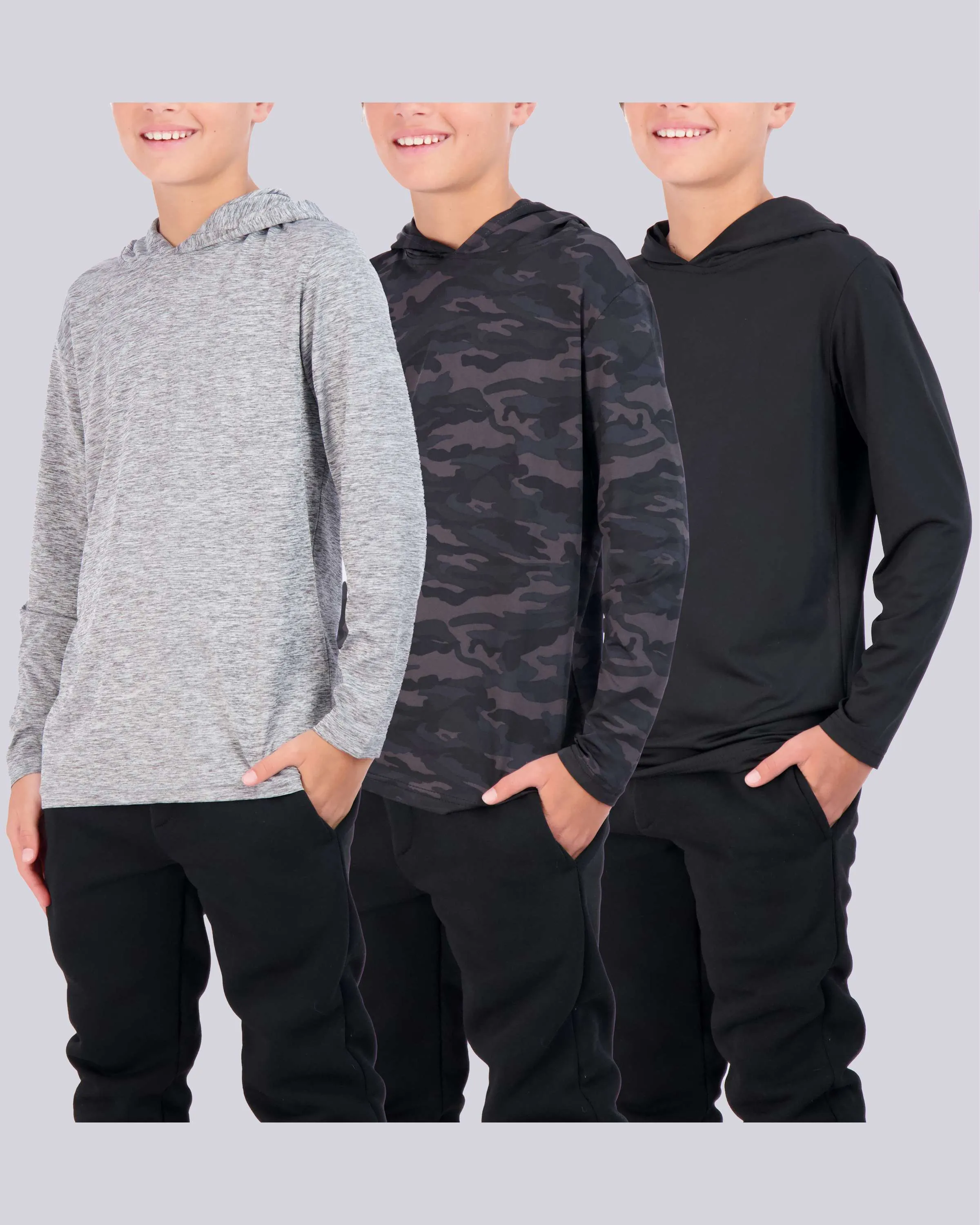 3 Pack: Boys Dry Fit Long Sleeve Active Pullover Hoodie Sweatshirt