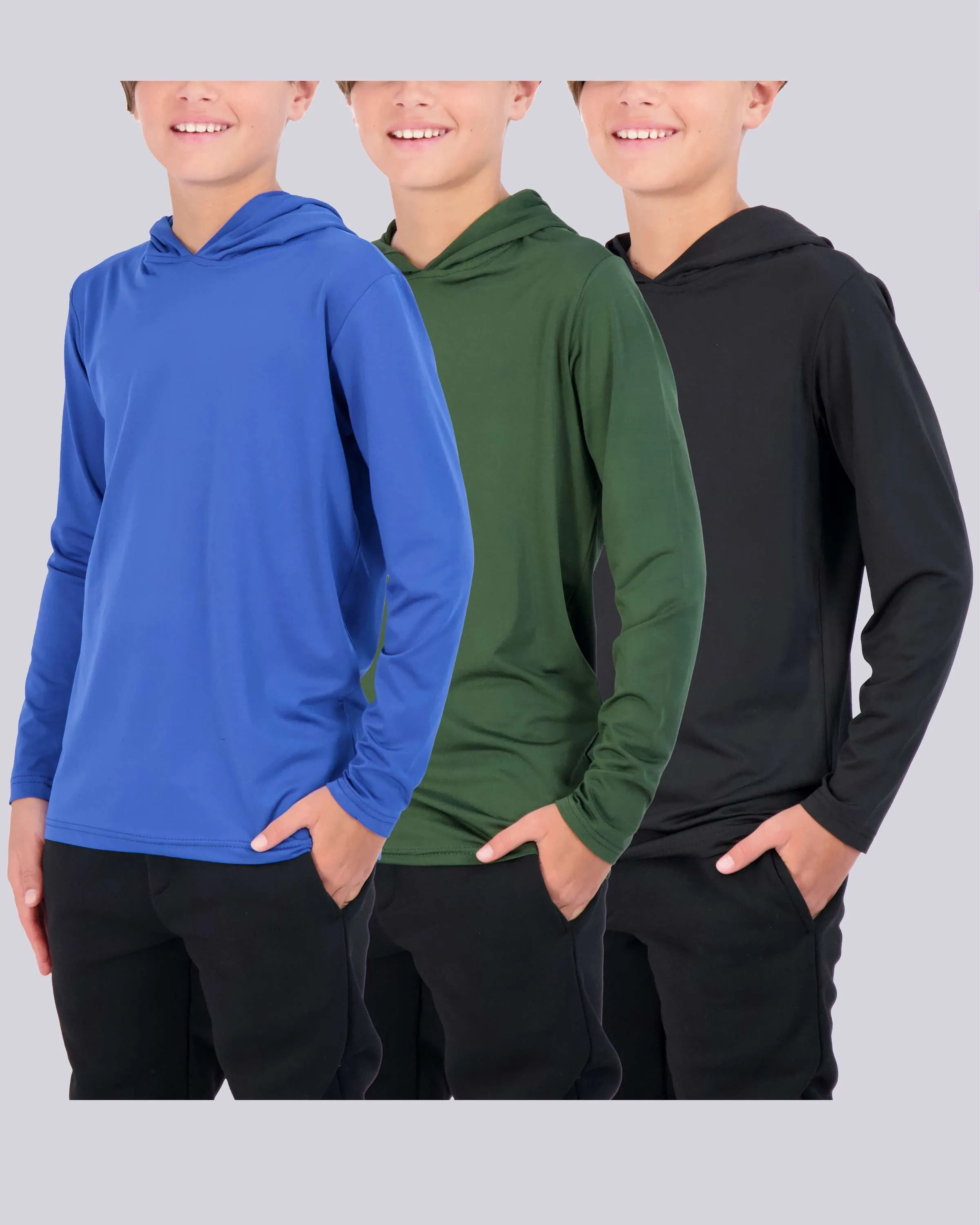 3 Pack: Boys Dry Fit Long Sleeve Active Pullover Hoodie Sweatshirt