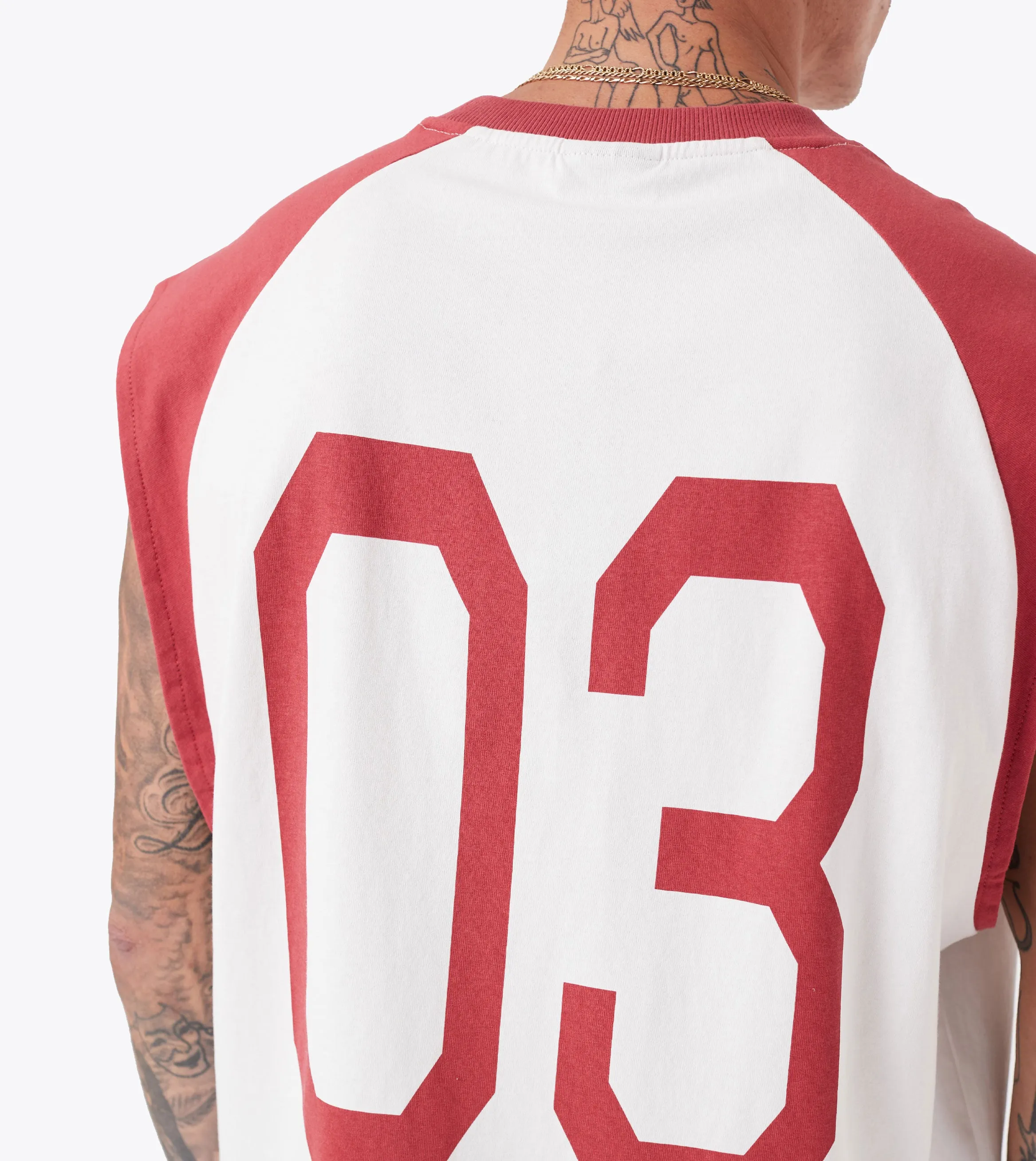 Ath. Raglan Muscle Vintage White/Cherry