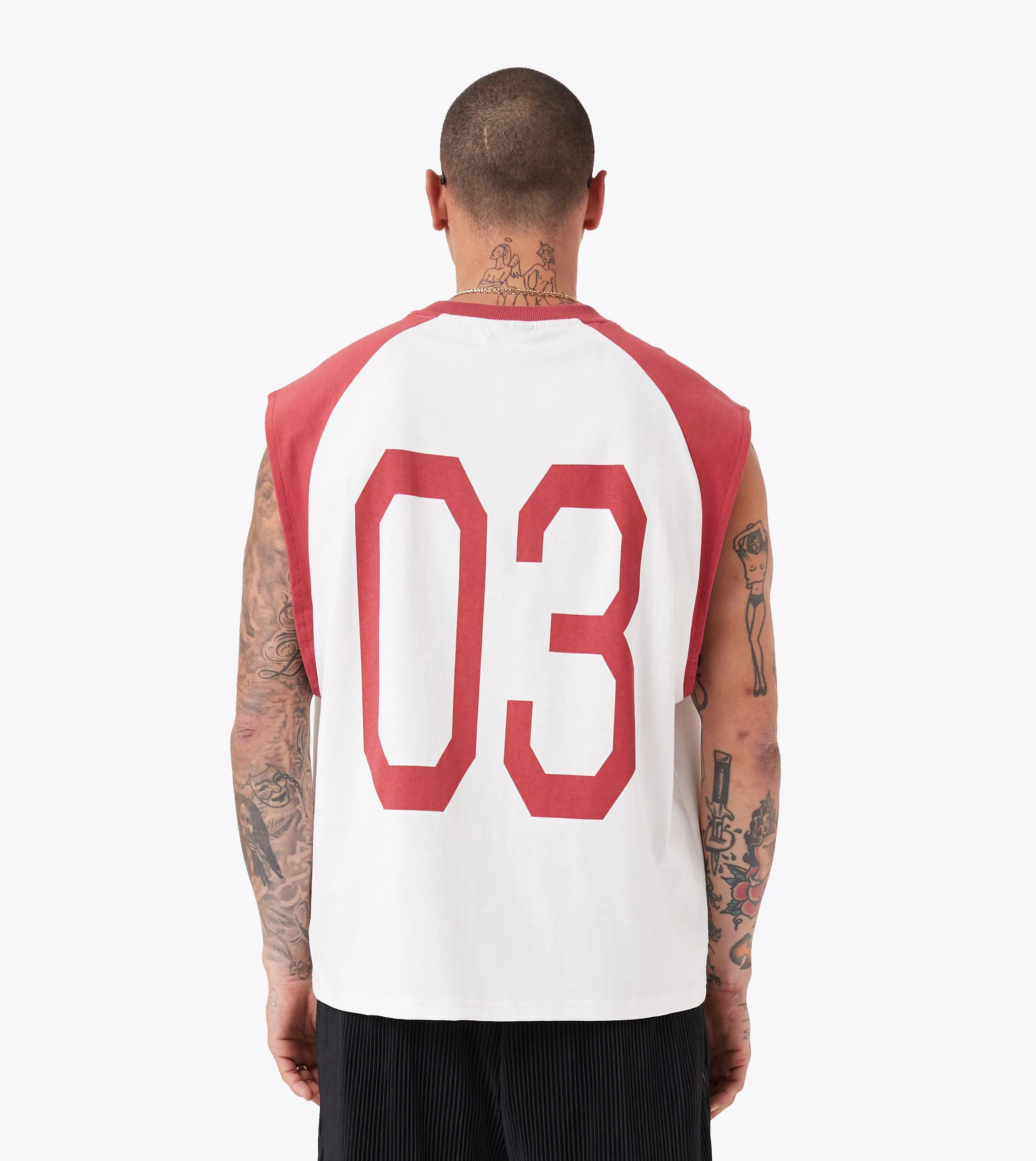 Ath. Raglan Muscle Vintage White/Cherry