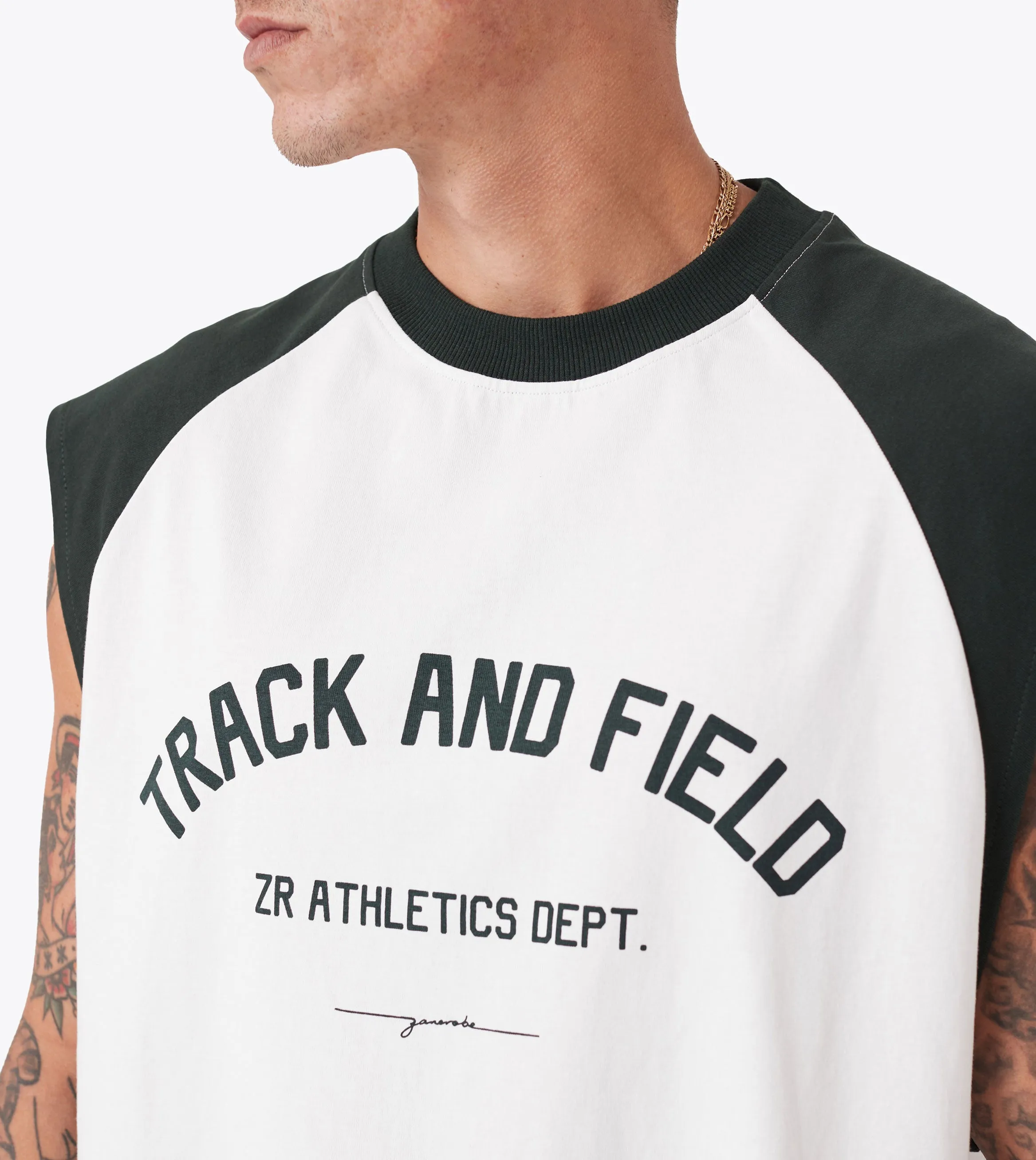 Ath. Raglan Muscle Vintage White/Forest