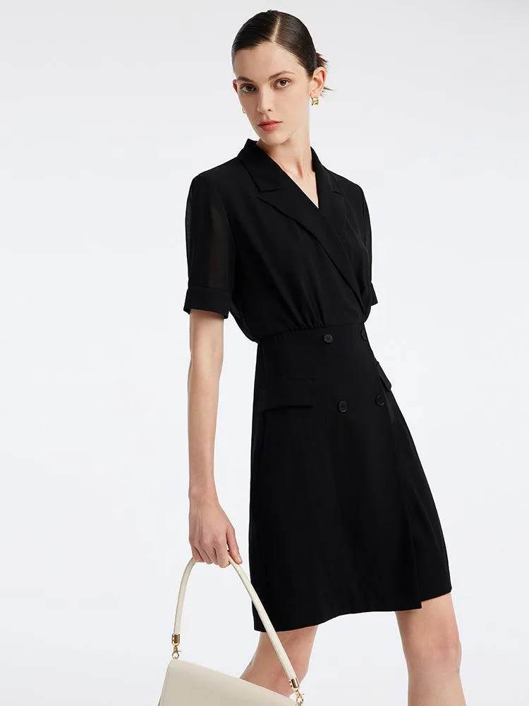 Black Acetate Double Breasted Blazer Dress