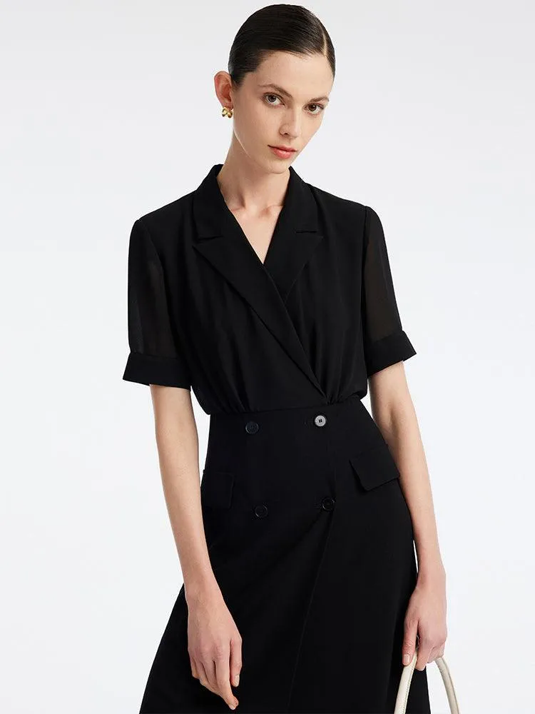 Black Acetate Double Breasted Blazer Dress