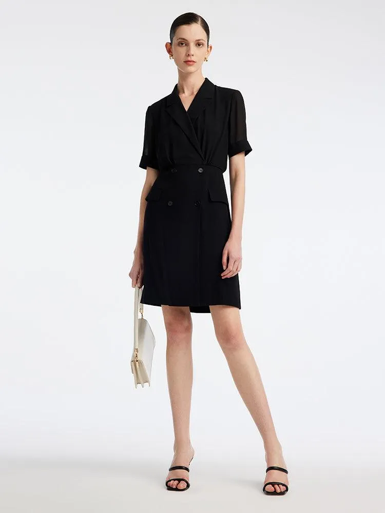 Black Acetate Double Breasted Blazer Dress