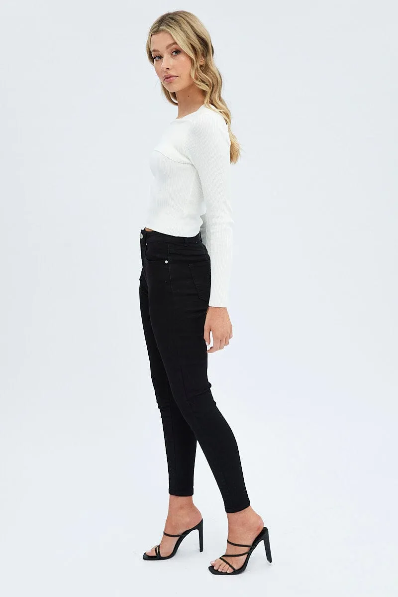 Black Skinny Denim Jeans Mid Rise