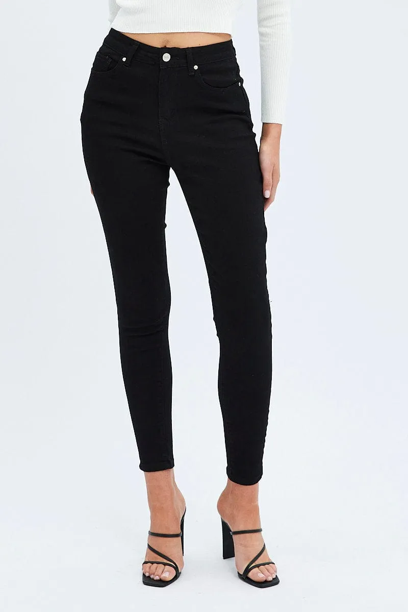 Black Skinny Denim Jeans Mid Rise