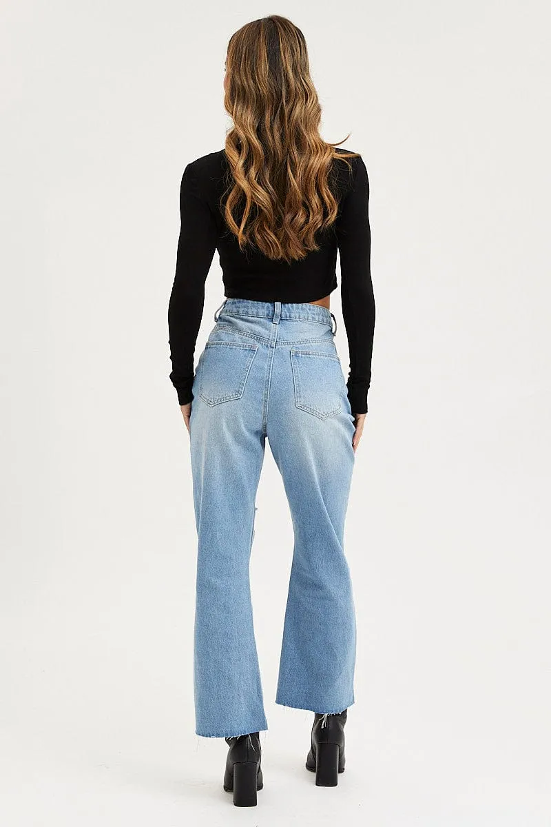 Blue Flare Denim Jeans Mid Rise