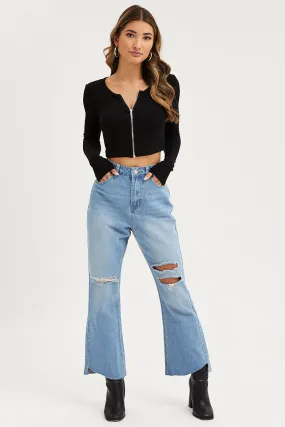 Blue Flare Denim Jeans Mid Rise