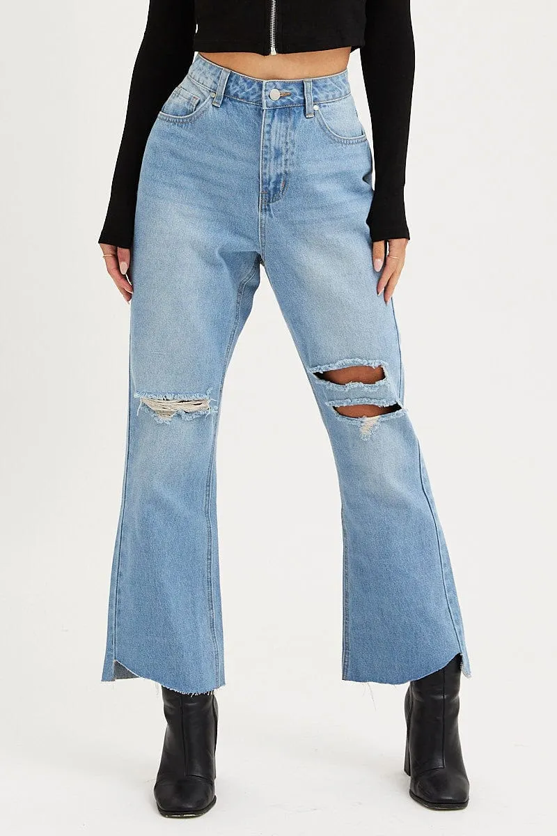 Blue Flare Denim Jeans Mid Rise