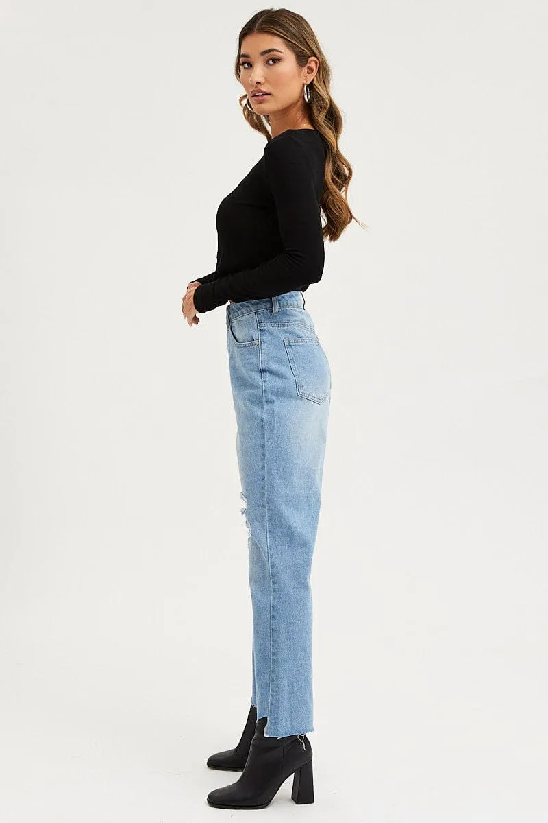 Blue Flare Denim Jeans Mid Rise