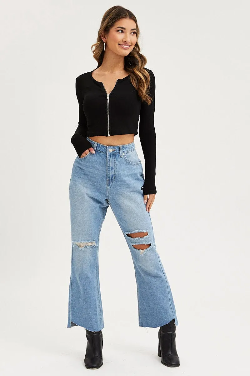 Blue Flare Denim Jeans Mid Rise