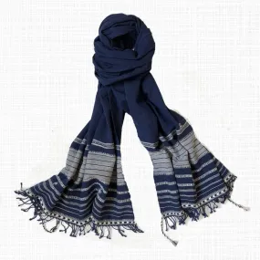 Blue with White Hues Handwoven Cotton Stole