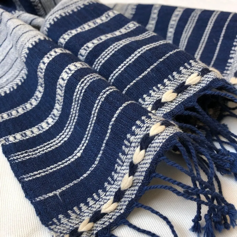 Blue with White Hues Handwoven Cotton Stole