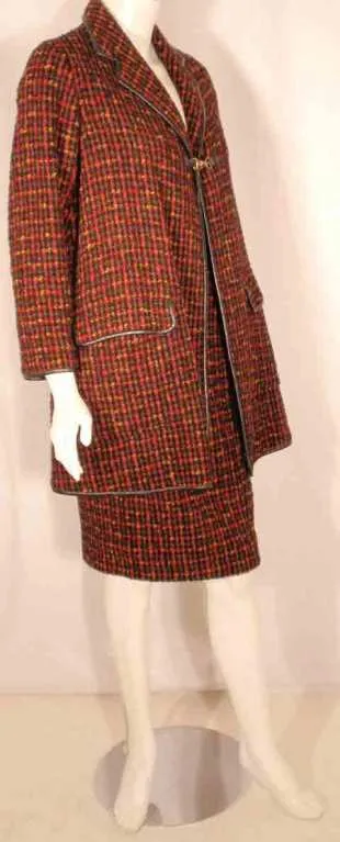 BONNIE CASHIN 1960s 2 pc Red Wool Tweed Coat and Skirt Set