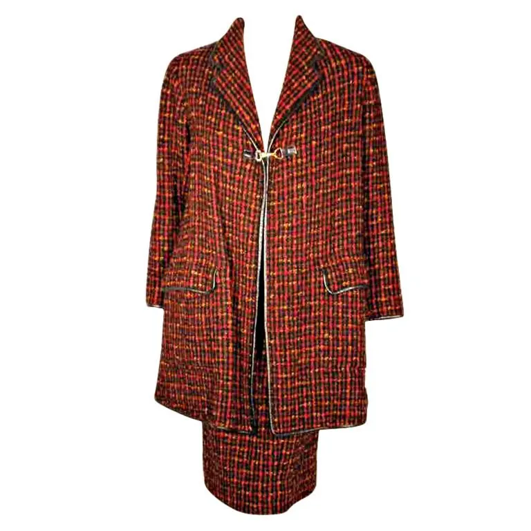 BONNIE CASHIN 1960s 2 pc Red Wool Tweed Coat and Skirt Set