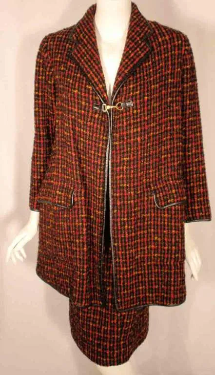 BONNIE CASHIN 1960s 2 pc Red Wool Tweed Coat and Skirt Set