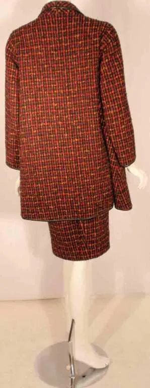 BONNIE CASHIN 1960s 2 pc Red Wool Tweed Coat and Skirt Set