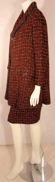 BONNIE CASHIN 1960s 2 pc Red Wool Tweed Coat and Skirt Set