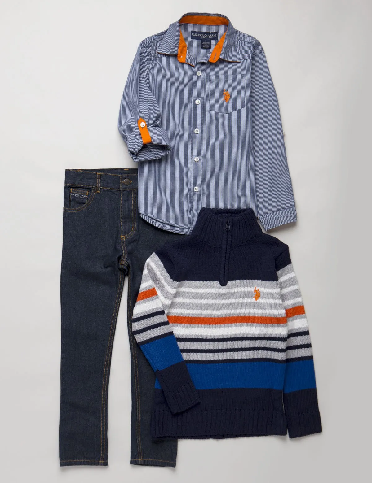 Boys 3 Piece Long Sleeve Plaid Shirt Sweater & Den