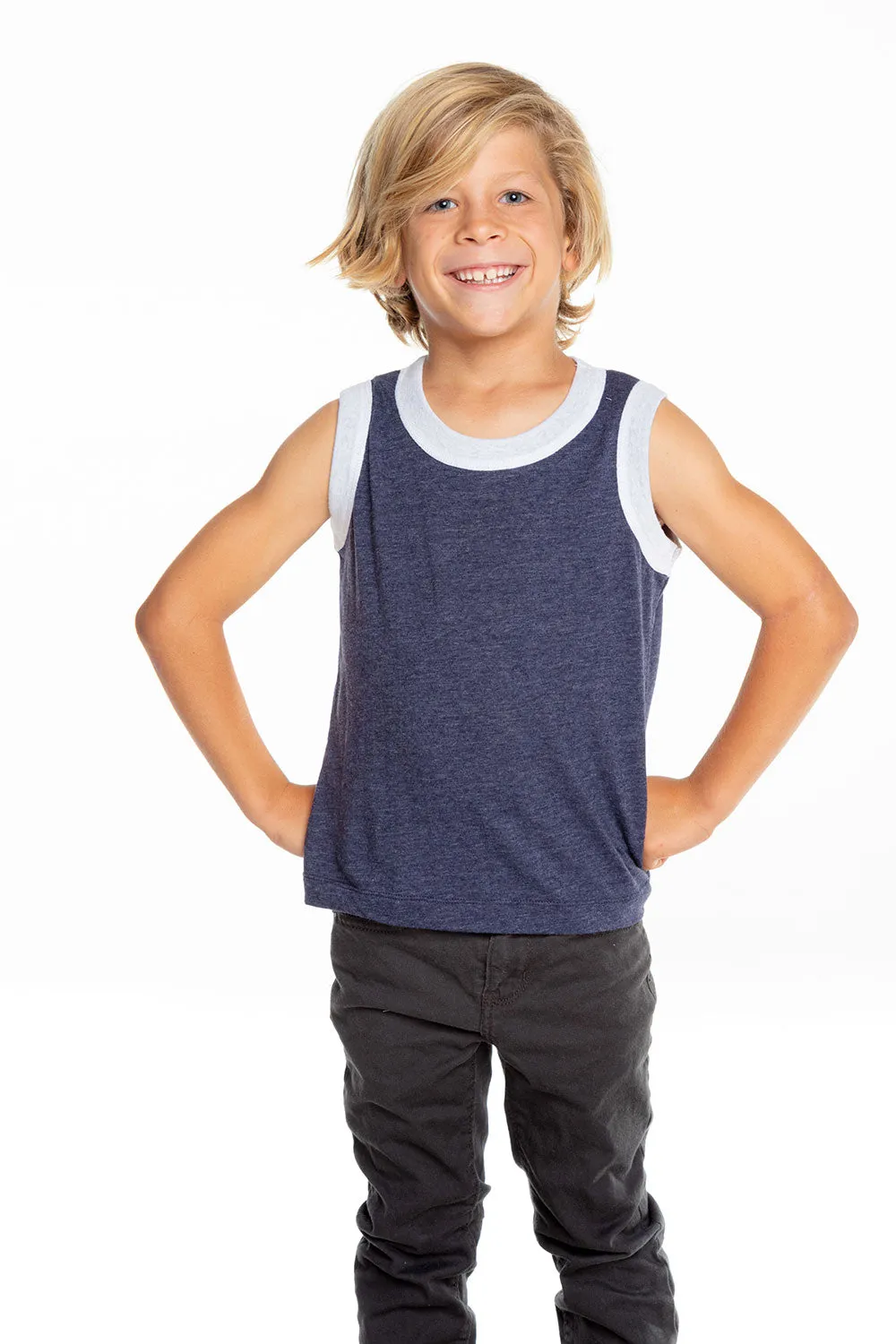 Boys Recycled Vintage Jersey Contrast Binding Muscle Tank