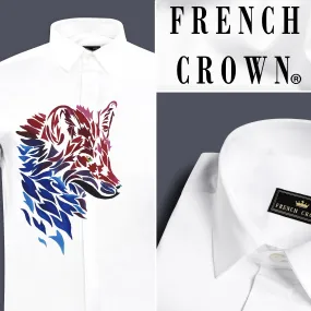 Bright White Aesthetic Wolf hand painted effect Printed Subtle Sheen Super Soft Premium Cotton Designer Shirt