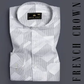 Bright White and Black Abstract Lines Printed Subtle Sheen Super Soft Premium Cotton Shirt