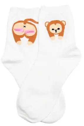 Cheeky Monkey Bum Cotton Socks White