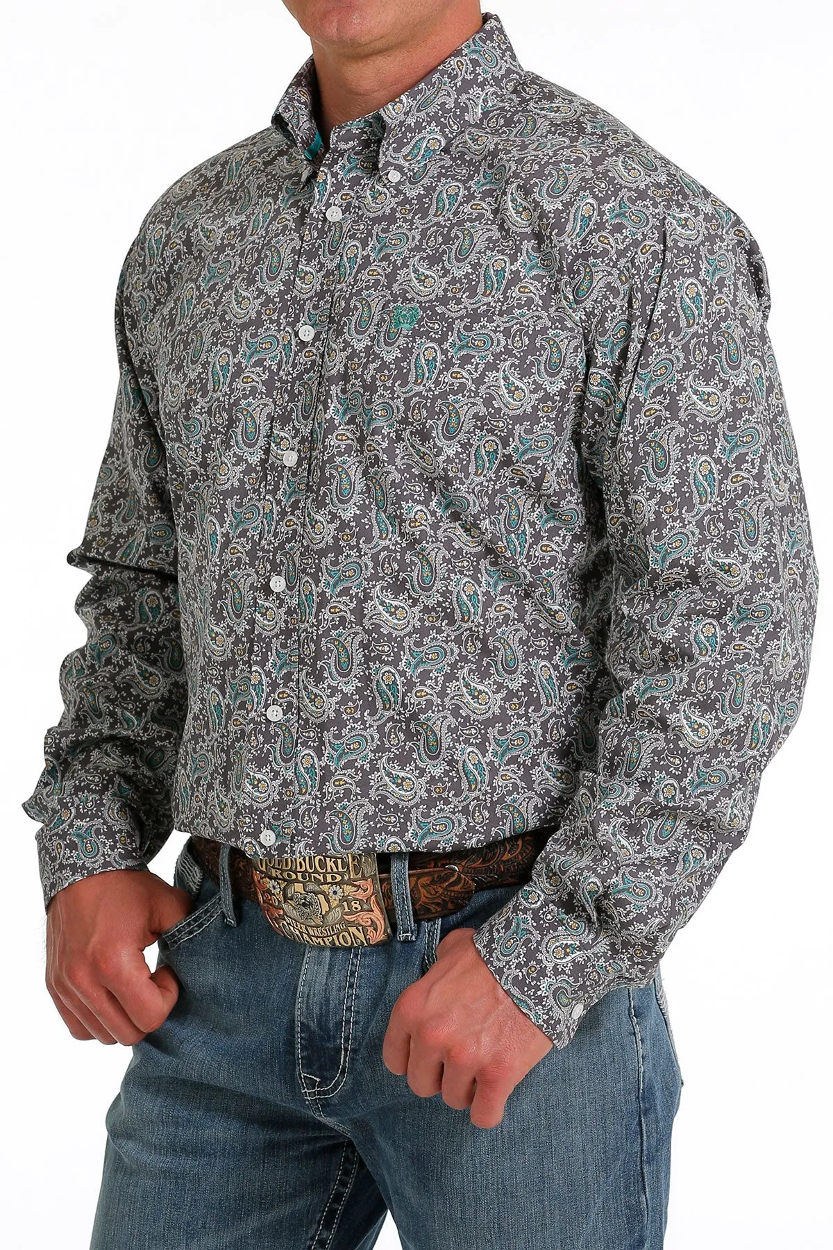 Cinch® Men's Gray Paisley Print Long Sleeve Button Front Western Shirt