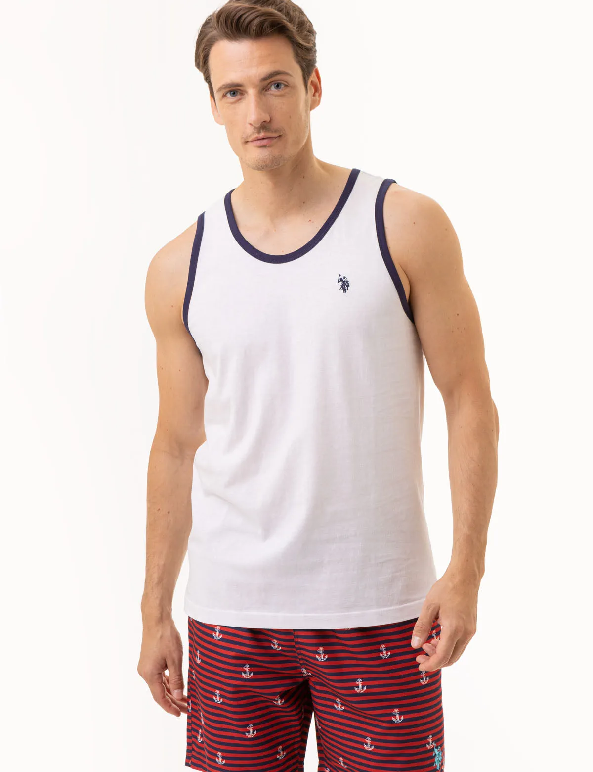 CONTRAST TRIM JERSEY MUSCLE TANK