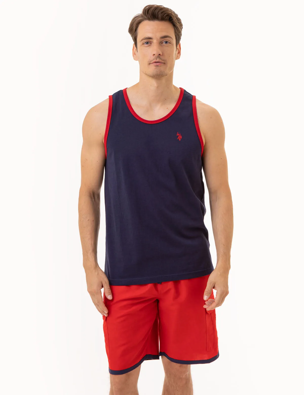 CONTRAST TRIM JERSEY MUSCLE TANK