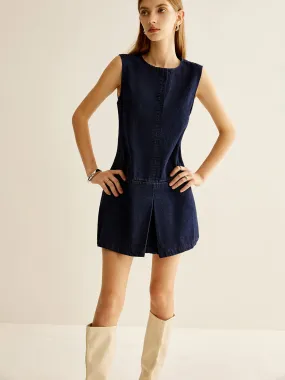 Crew Neck Sleeveless Denim Dress