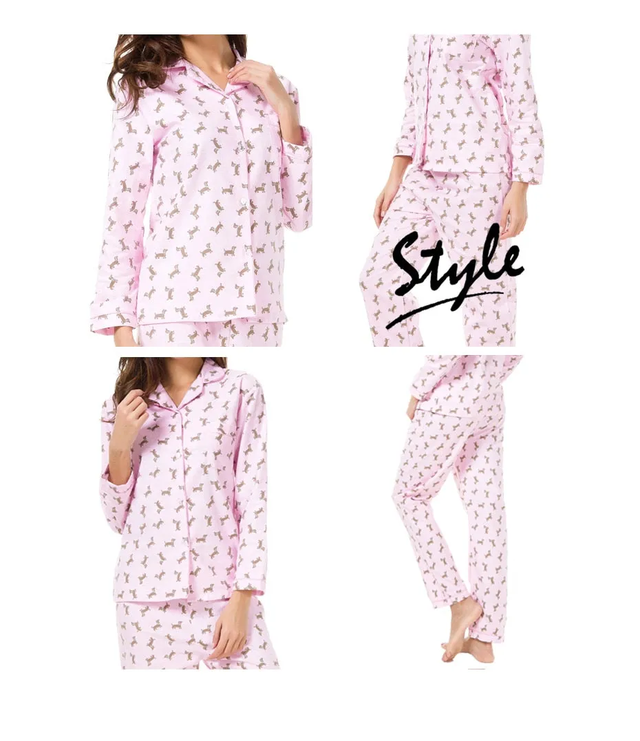 Cute Dachshund Print Pajama Sets for Women