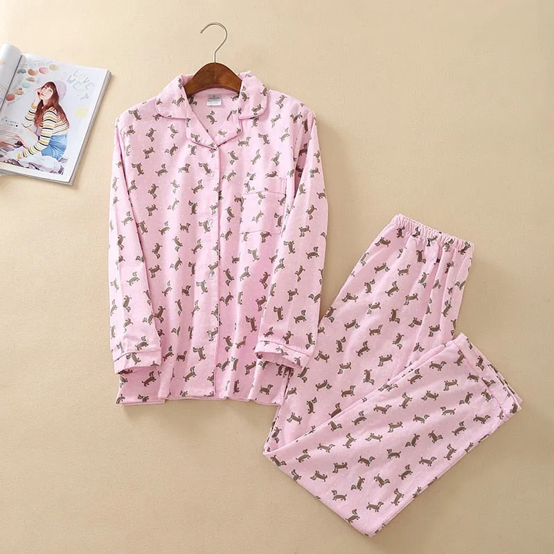 Cute Dachshund Print Pajama Sets for Women