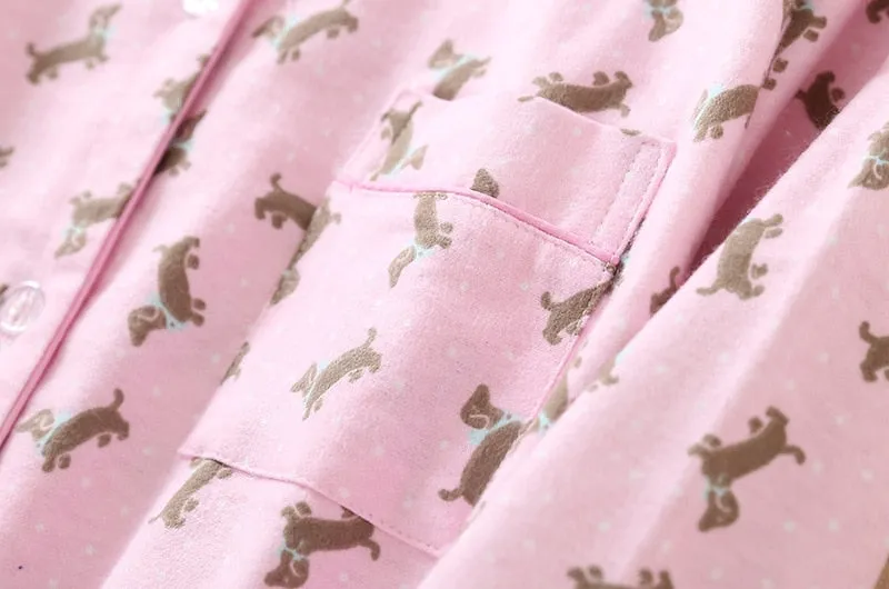 Cute Dachshund Print Pajama Sets for Women