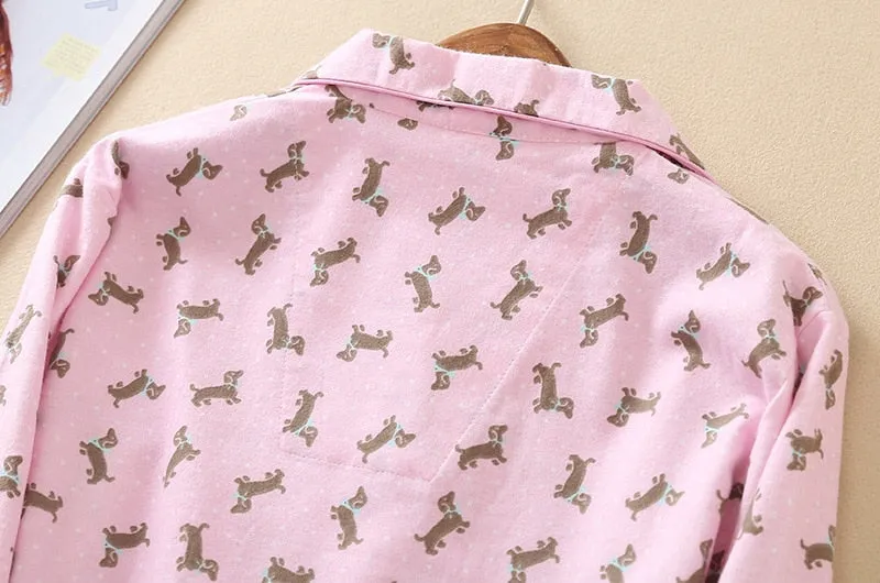 Cute Dachshund Print Pajama Sets for Women