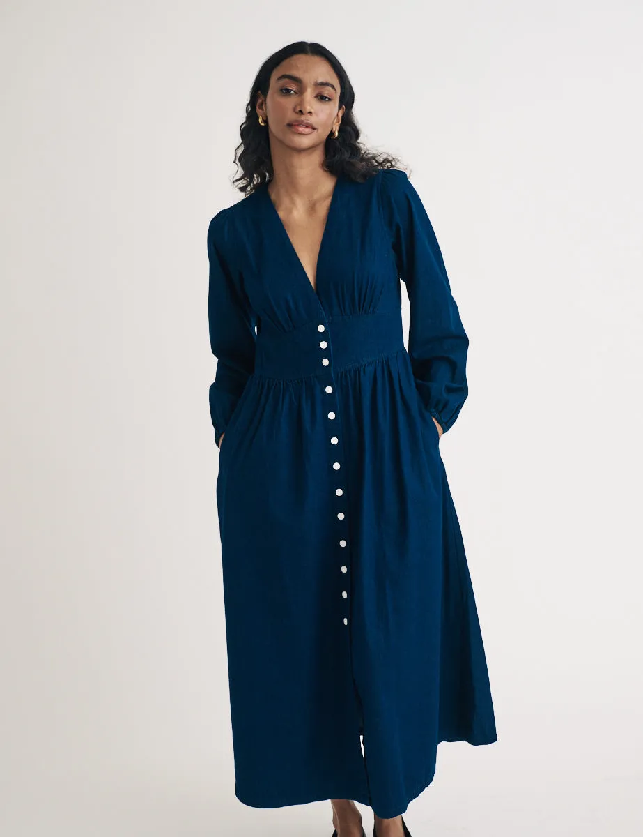 Dark Denim Long Sleeve Starlight Midi Dress