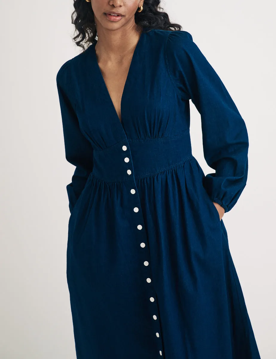 Dark Denim Long Sleeve Starlight Midi Dress