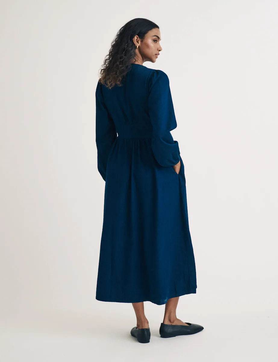 Dark Denim Long Sleeve Starlight Midi Dress