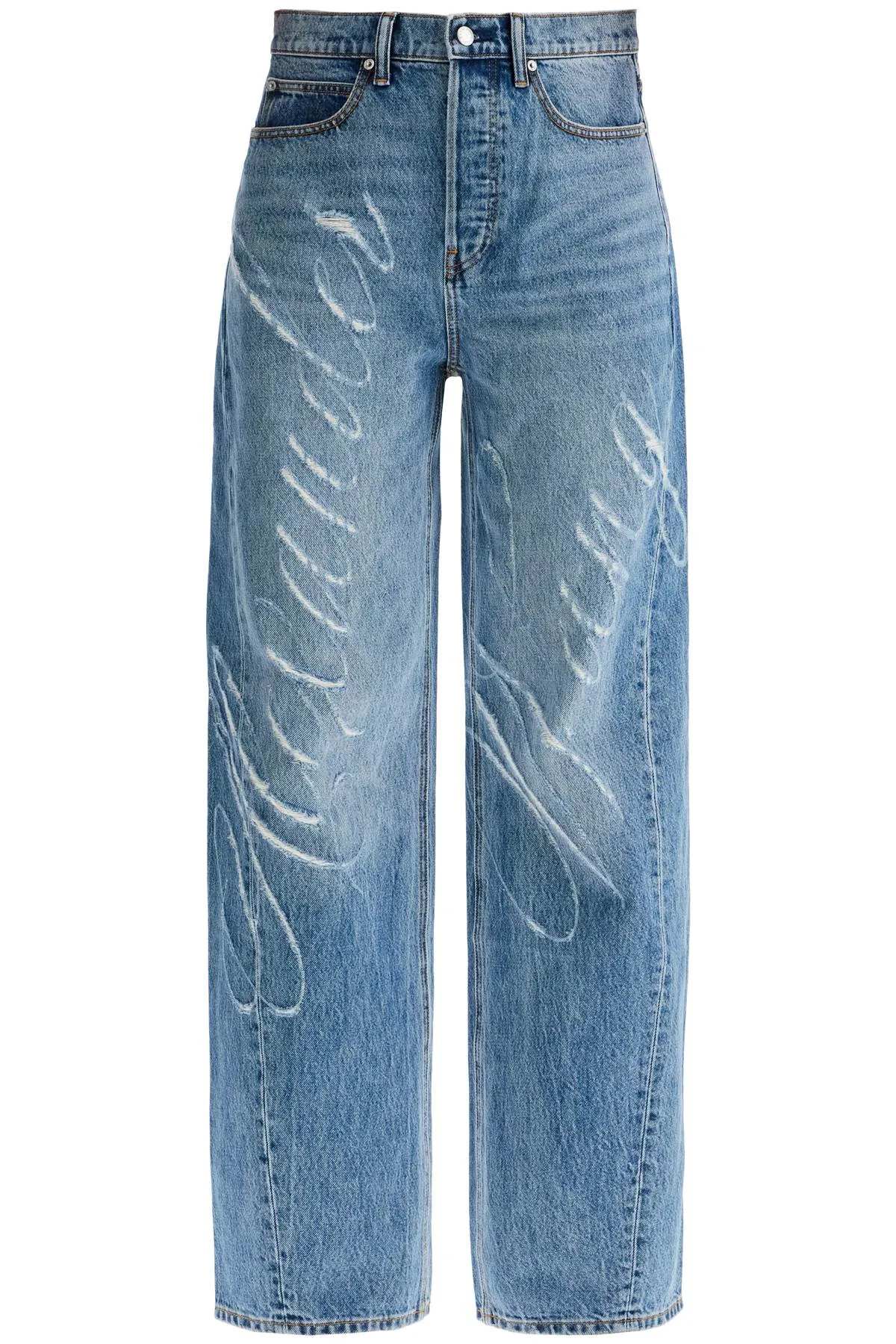 Distressed Jeans With Lettering Logo